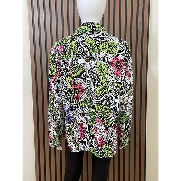 Coldwater Creek Women's 1X White Artsy Cotton Jacket Beach Tropical Hawaiian - Picture 2 of 9